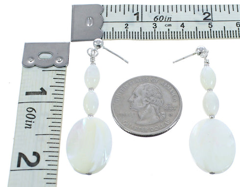 Sterling Silver Mother Of Pearl Bead Post Dangle Earrings AX121654